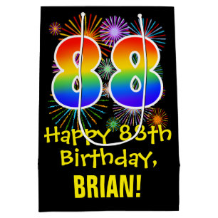 88ste verjaardag: vuurwerk patroon + regenboog 88 medium cadeauzakje