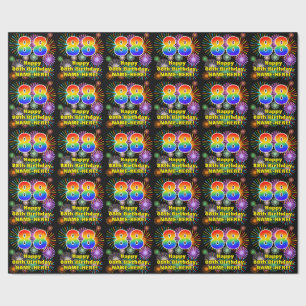 88ste verjaardag: vuurwerk, regenboogblik # "88" cadeaupapier