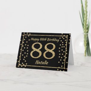 88ste verjaardag Zwart en Goud Glitter Confetti Ka Kaart