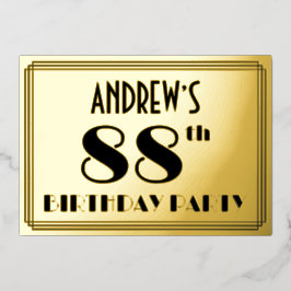 88ste verjaardagsfeest — Art Deco-look “88” + naam Folie Uitnodiging