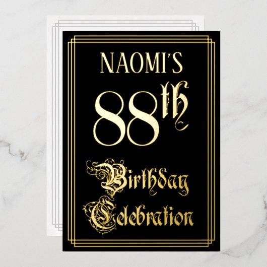 88ste verjaardagsfeest — Fancy Script & Aangepaste Folie Uitnodiging (Voorkant / Achterkant)