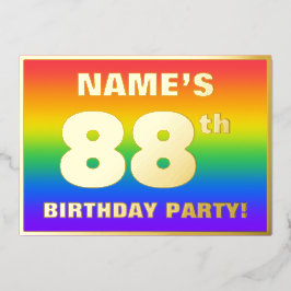 88ste verjaardagsfeest: leuk, kleurrijk regenboogp folie uitnodiging