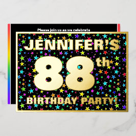 88ste verjaardagsfeest — Leuke, kleurrijke sterren Folie Uitnodiging