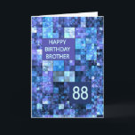 88th Birthday Brother, Blue Squares, Kaart<br><div class="desc">88ste verjaardagskaart voor een broer. Ik wens een gelukkige verjaardag met een elegante kaart. Blauwe en paarse vierkantjes maken samen een coole masculine verjaardagskaart.</div>