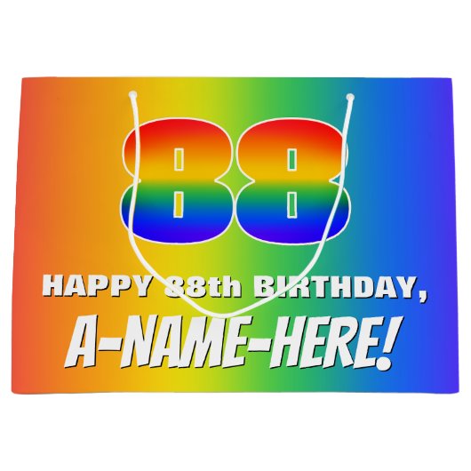 88th Birthday: Colorful, Fun Rainbow Pattern # 88 Groot Cadeauzakje (Voorkant)