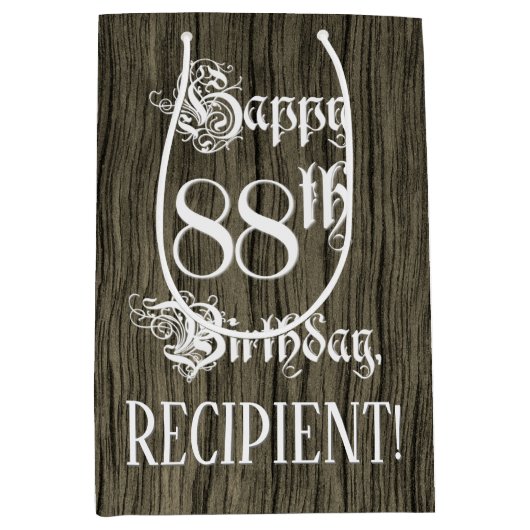 88th Birthday: Fancy, Faux Wood Look + Custom Name Medium Cadeauzakje (Voorkant)