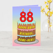 88th Birthday — Fun Cake & Candles, w/Custom Name Kaart (Gele Bloem)