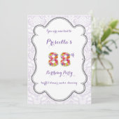 88th, Birthday Invitation Fantasy, Number Floral Kaart (Staand voorkant)