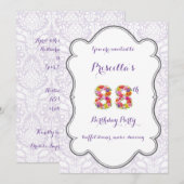 88th, Birthday Invitation Fantasy, Number Floral Kaart (Voorkant / Achterkant)