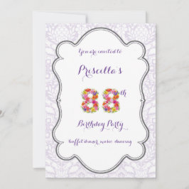 88th, Birthday Invitation Fantasy, Number Floral Kaart