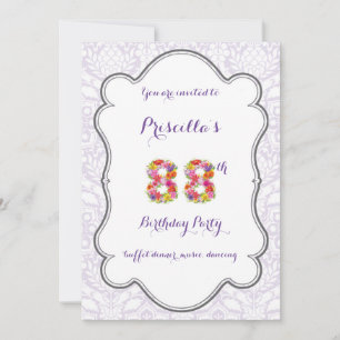 88th, Birthday Invitation Fantasy, Number Floral Kaart