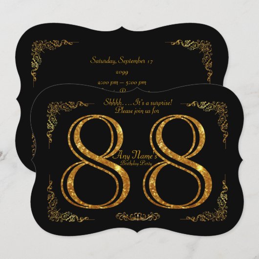 88th, Birthday party 88th, geweldige Gatsby, zwart Kaart (Voorkant / Achterkant)