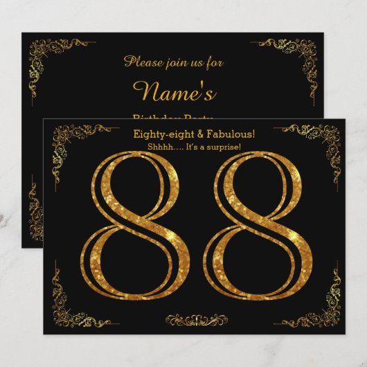 88th Birthday party, Gatsby styl, zwarte gouden gl Kaart (Voorkant / Achterkant)