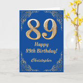 89e Birthday Blue en Gold Glitter Lijst Kaart (Gele Bloem)