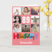 89e Gelukkige Verjaardag Fotocollage Moderne Roze Kaart (Gele Bloem)
