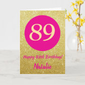 89e Happy Birthday Hot Pink en Gold Glitter Kaart (Gele Bloem)