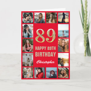 89e Happy Birthday Red en Gold Photo Collage Kaart