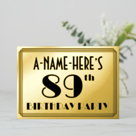 89e verjaardag — Art Deco look "89" + Naam Folie Uitnodiging