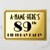 89e verjaardag — Art Deco look "89" + Naam Folie Uitnodiging (Voorkant)