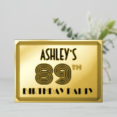 89e verjaardag — Art Deco Style "89" en naam Folie Uitnodiging (Staand Voorkant)