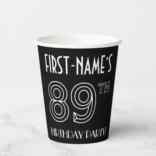 89e verjaardag: Art Deco Style + aangepaste naam Papieren Bekers (Achterkant)