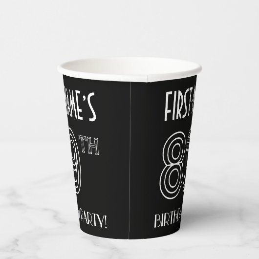 89e verjaardag: Art Deco Style + aangepaste naam Papieren Bekers (Rechts)