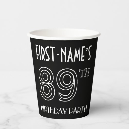 89e verjaardag: Art Deco Style + aangepaste naam Papieren Bekers (Voorkant)