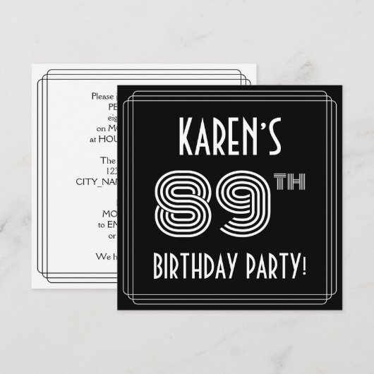 89e verjaardag: Art Deco Style met aangepaste naam Kaart (Voorkant / Achterkant)