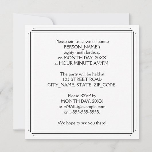 89e verjaardag: Art Deco Style met aangepaste naam Kaart (Achterkant)