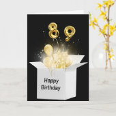 89e verjaardag ballonnen in witte doos kaart (Gele Bloem)