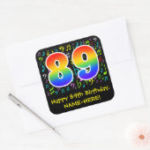 89e verjaardag: Colorful Music Symbols, Rainbow 89 Vierkante Sticker (Envelop)