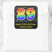 89e verjaardag: Colorful Music Symbols, Rainbow 89 Vierkante Sticker (Tas)