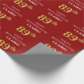 89e verjaardag: Elegant, rood, Faux Gold look Cadeaupapier (Hoek)