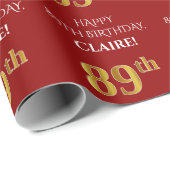 89e verjaardag: Elegant, rood, Faux Gold look Cadeaupapier (Rol Hoek)