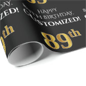 89e verjaardag: Elegant, zwart, Faux Gold look Cadeaupapier (Rol Hoek)