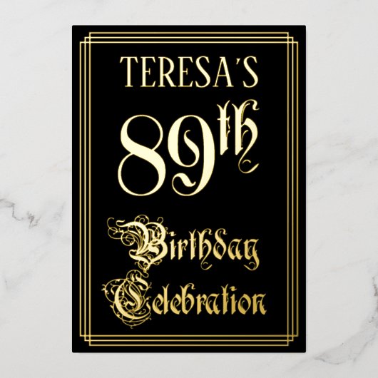 89e verjaardag — Fancy script en aangepaste naam Folie Uitnodiging (Voorkant)
