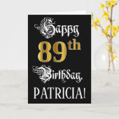 89e verjaardag — Fancy script; Faux Gold Kijk; naa Kaart (Gele Bloem)