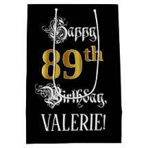 89e verjaardag ~ Fancy script; Faux Gold look; naa