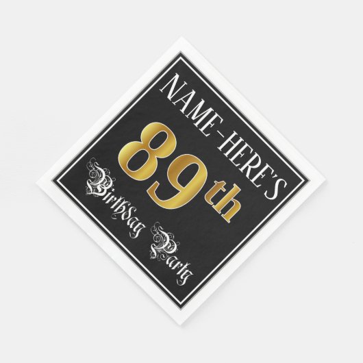 89e verjaardag — Fancy script, Faux Gold look Servet (Hoek)