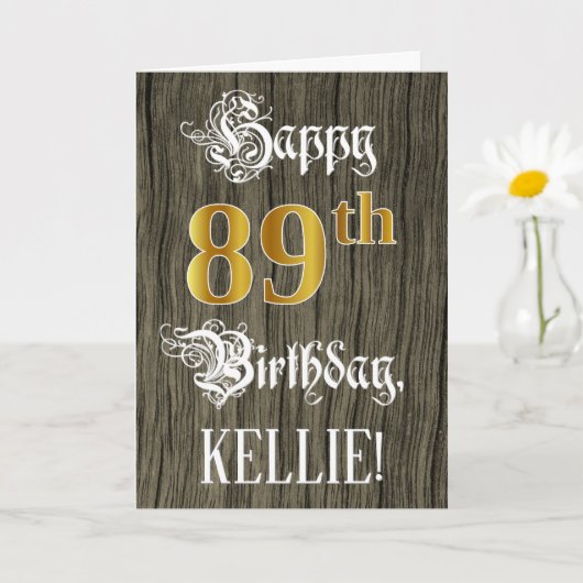 89e verjaardag: Faux Gold Kijk + Faux-houtpatroon Kaart (Kleine Plant)