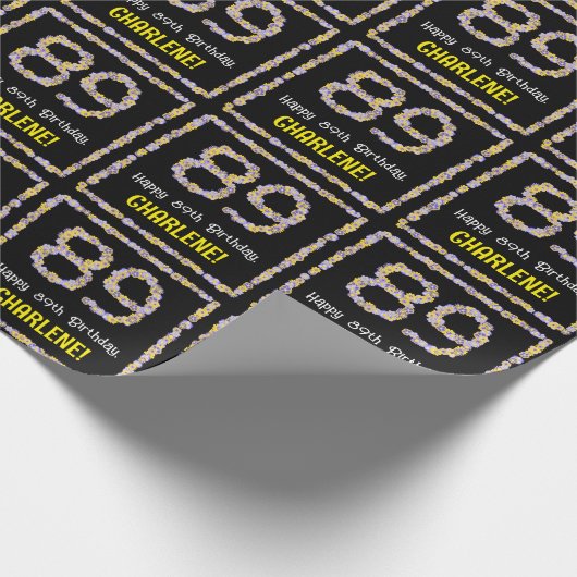 89e verjaardag: Floral Flowers Number, Custom Name Cadeaupapier (Hoek)