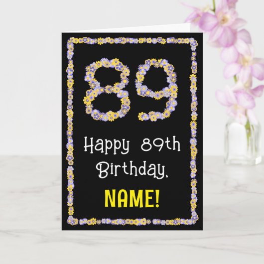 89e verjaardag: Floral Flowers Number, Custom Name Kaart (Orchidee)
