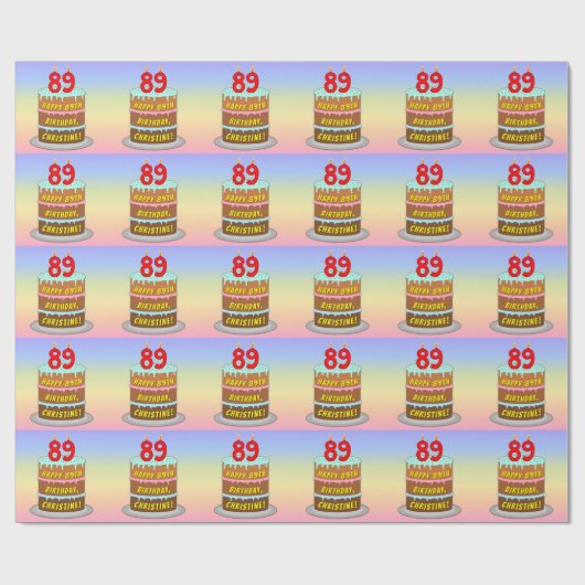 89e verjaardag: Fun Cake and Candles + Custom Name Cadeaupapier (Vlak)