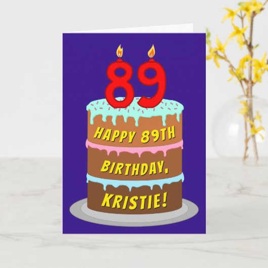 89e verjaardag: Fun Cake and Candles + Custom Name Kaart (Gele Bloem)