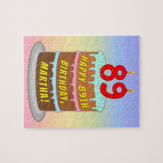 89e verjaardag: Fun Cake and Candles + Custom Name Legpuzzel (Horizontaal)