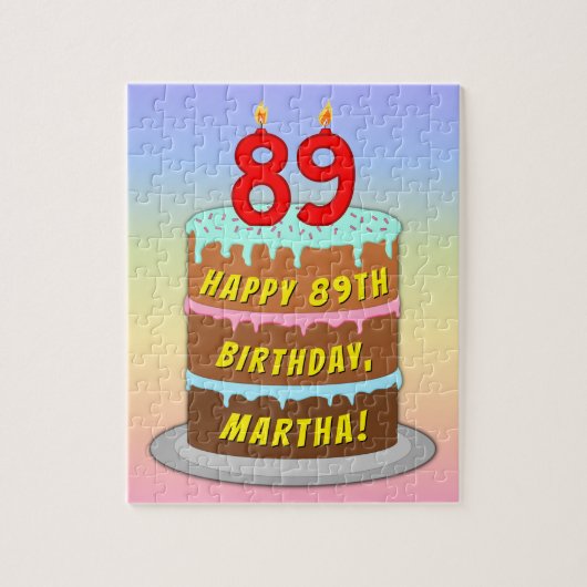 89e verjaardag: Fun Cake and Candles + Custom Name Legpuzzel (Verticaal)