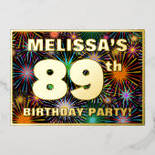 89e verjaardag — Fun, kleurrijke Fireworks-look Folie Uitnodiging (Voorkant)