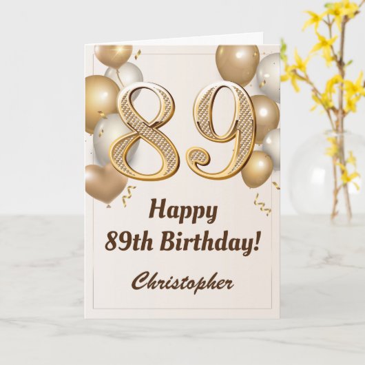 89e verjaardag goudballonnen en Confetti verjaarda Kaart (Gele Bloem)