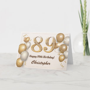 89e verjaardag Gouden ballonnen en confetti verjaa Kaart