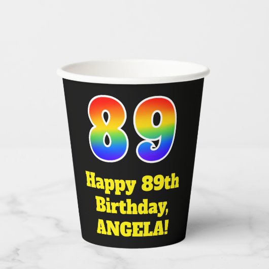 89e verjaardag: Kleurrijk, Leuk, Spannend, Regenbo Papieren Bekers (Voorkant)